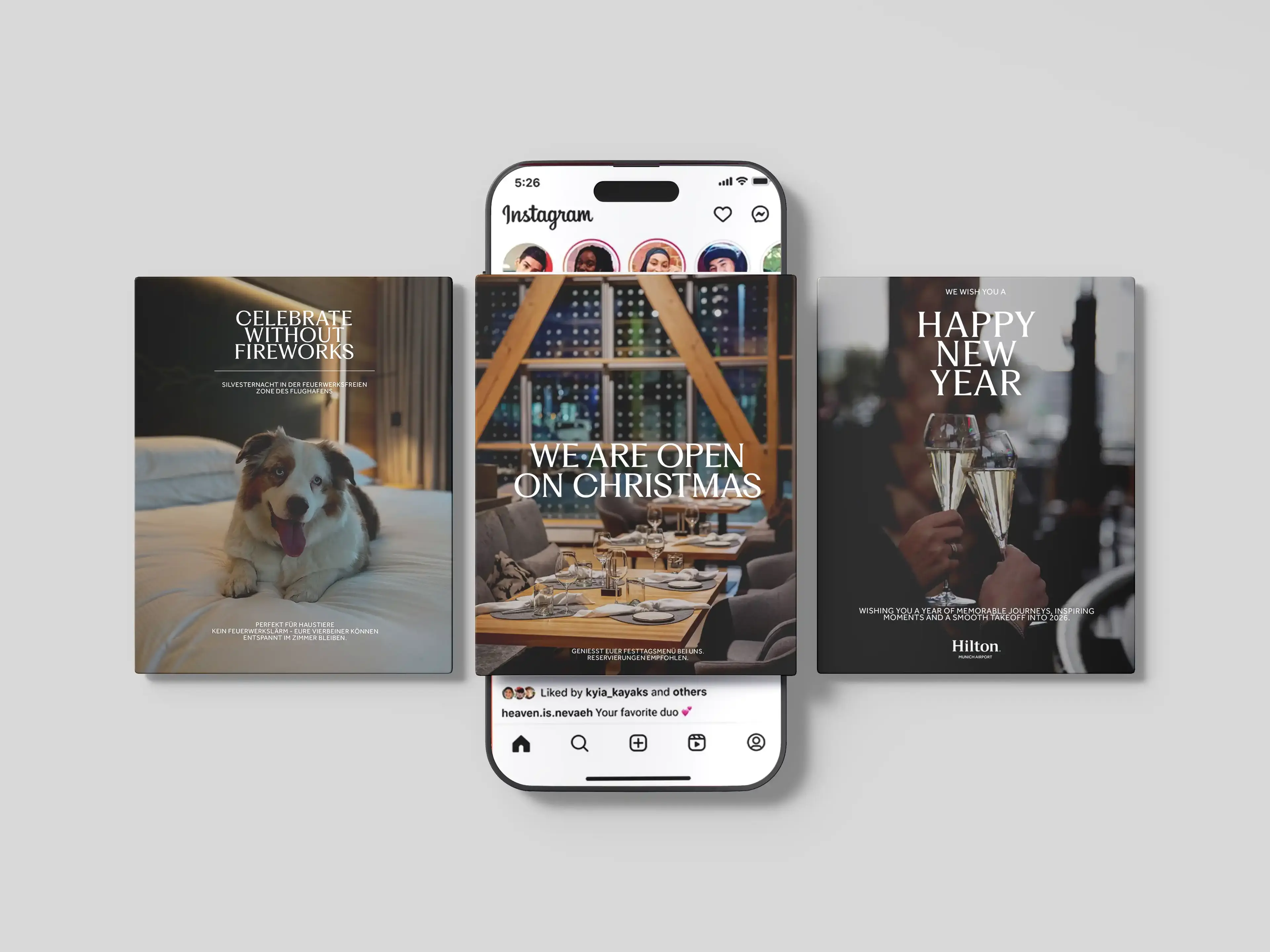 Social-Media-Beiträge einer Hotelmarke auf einem Smartphone, Mockup